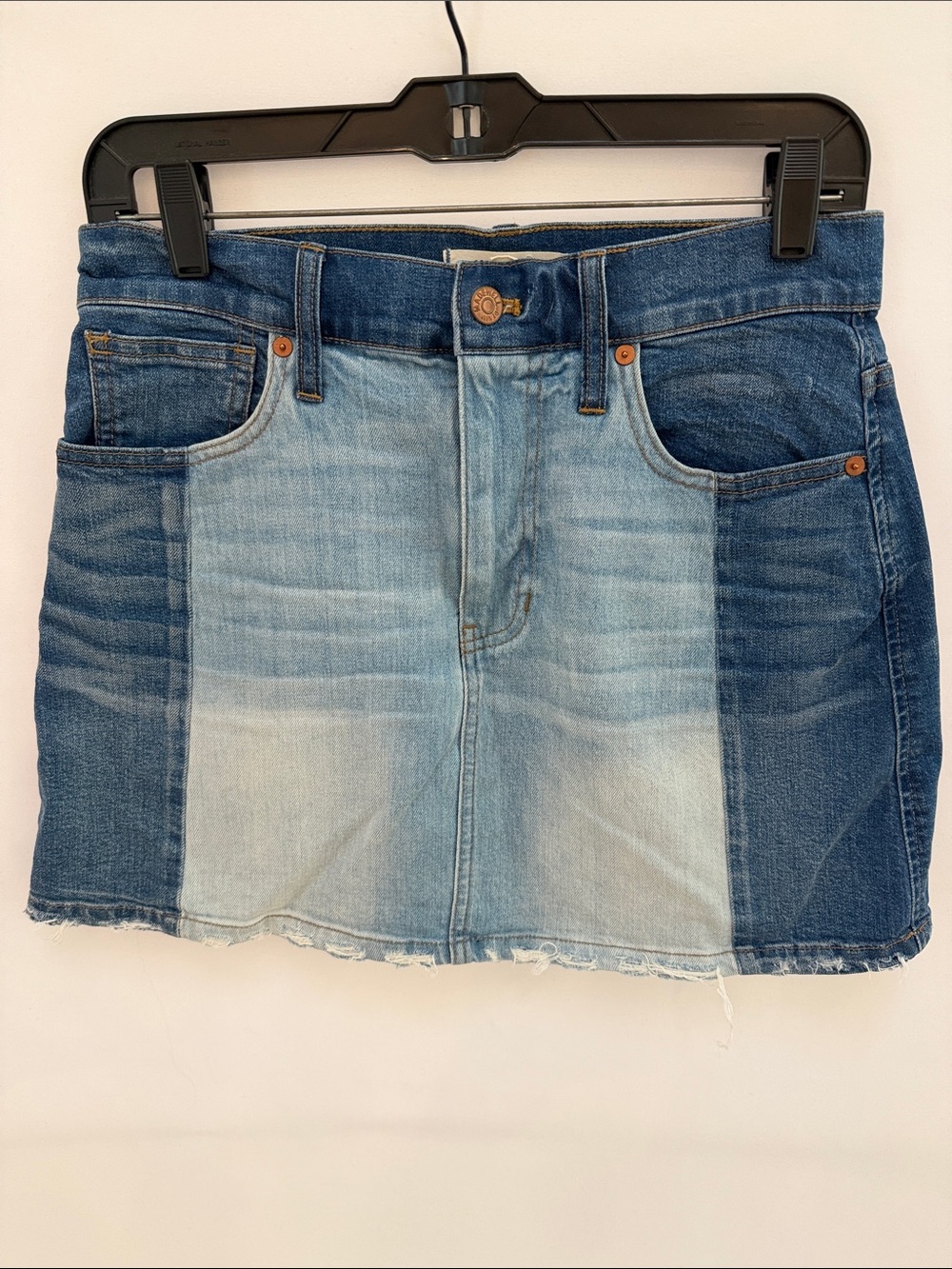 Madewell Two-Tone Blue Patchwork Denim Mini Skirt